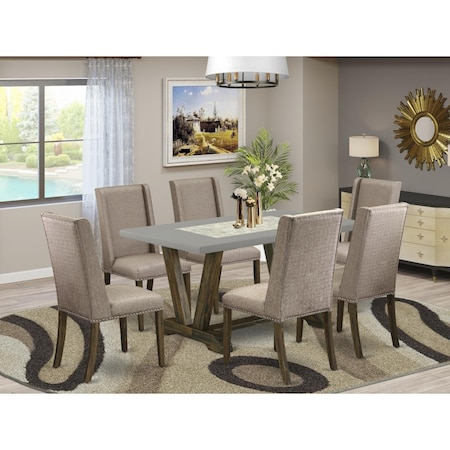 East West Furniture 7 Piece V-Style Kitchen Table Set - Dark Khaki V796FL716-7